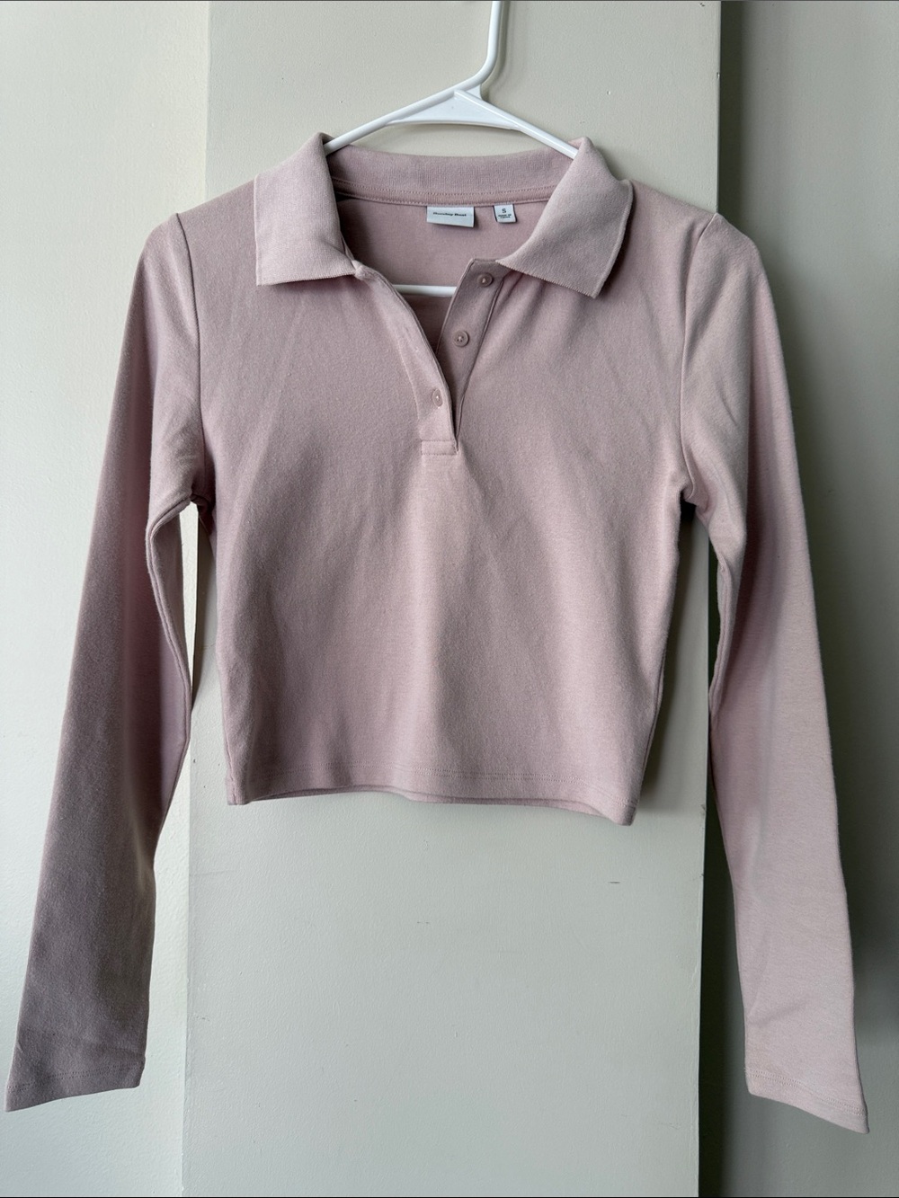 Aritzia Sunday Best Hugo Long Sleeve Polo Shirt White Cropped Women's Small